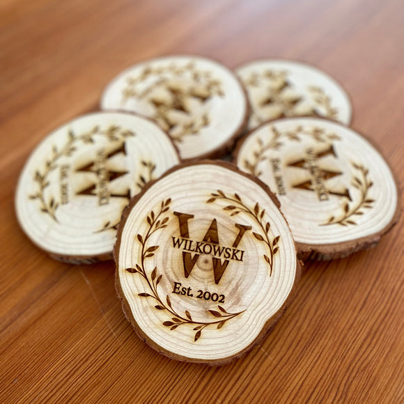 Engraved Monogram Wood Coaster Set
