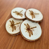 Dragonfly Engraved Wood Coaster Set