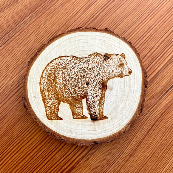 Bear Engraved Wood Coaster Set