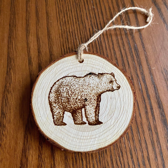 Bear Engraved Wood Christmas Ornament