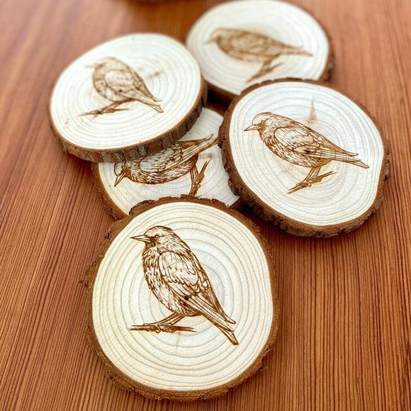 Starling Engraved Wood Coaster Set