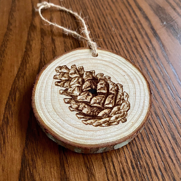 Pinecone Engraved Wood Christmas Ornament