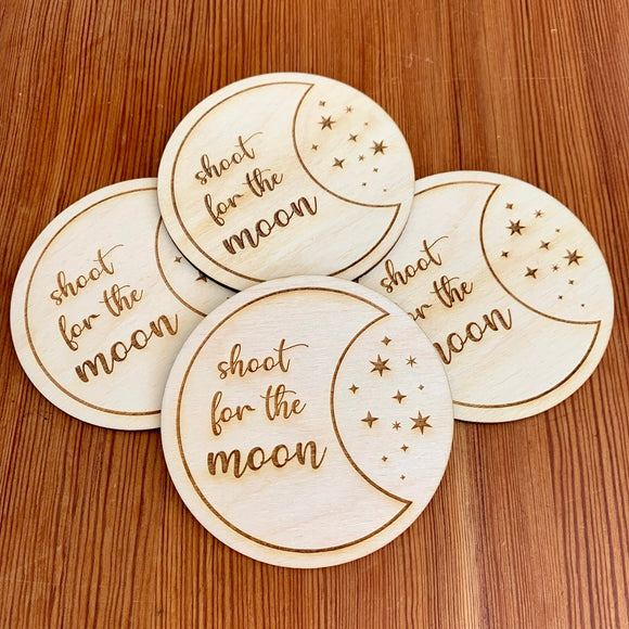 Engraved Wood Moon & Stars Coaster Set