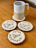 Custom Family Name Engraved Wood Coaster Set