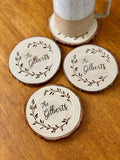 Custom Family Name Engraved Wood Coaster Set