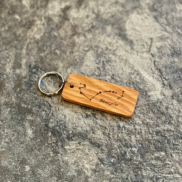 Zodiac Sign Engraved Wood Keychain