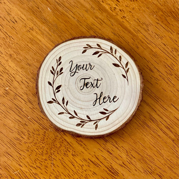 Custom Text Engraved Wood Coaster Set