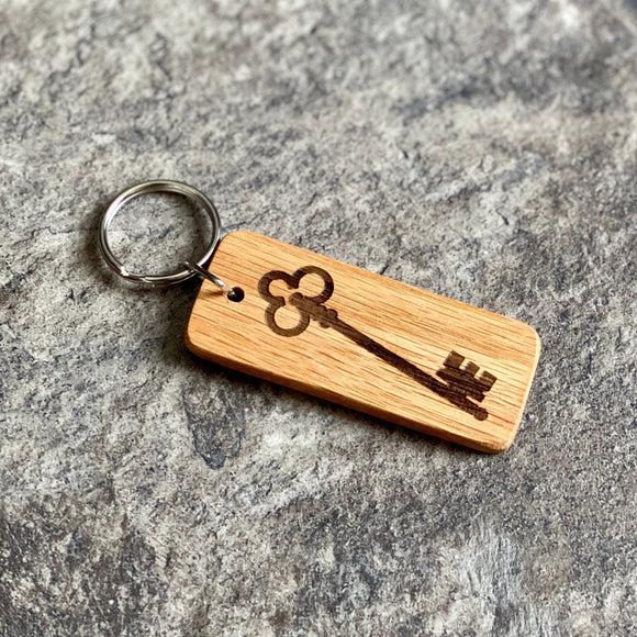 Engraved Wood Keychain with Key & Inspirational Quote