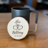 Custom Couples Name & Date Wood Coaster Set