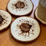 Sunflower Engraved Wood Coaster Set