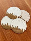 Pine Tree & Stars Engraved Wood Coaster Set