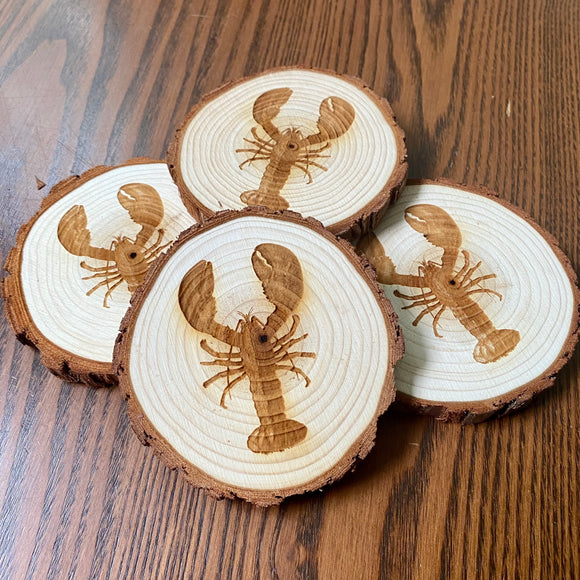 Lobster Engraved Wood Coaster Set