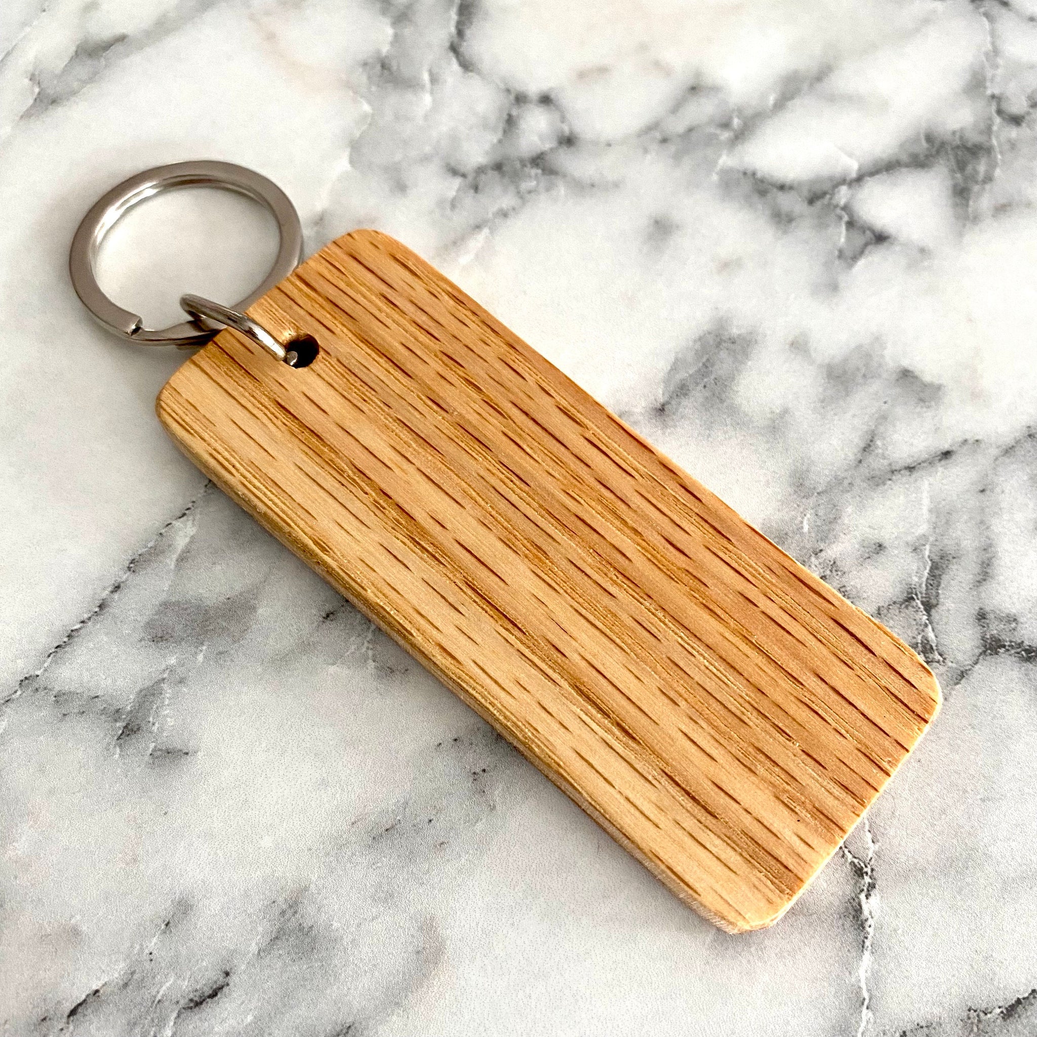 Pine Tree Engraved Wood Round Keychain Tag Charm
