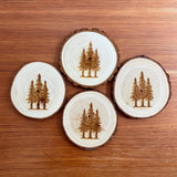 Pine Tree Engraved Wood Coaster Set