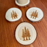 Pine Tree Engraved Wood Coaster Set