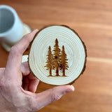 Pine Tree Engraved Wood Coaster Set