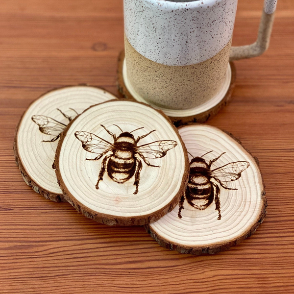 Wood Burned Sunflower Coasters