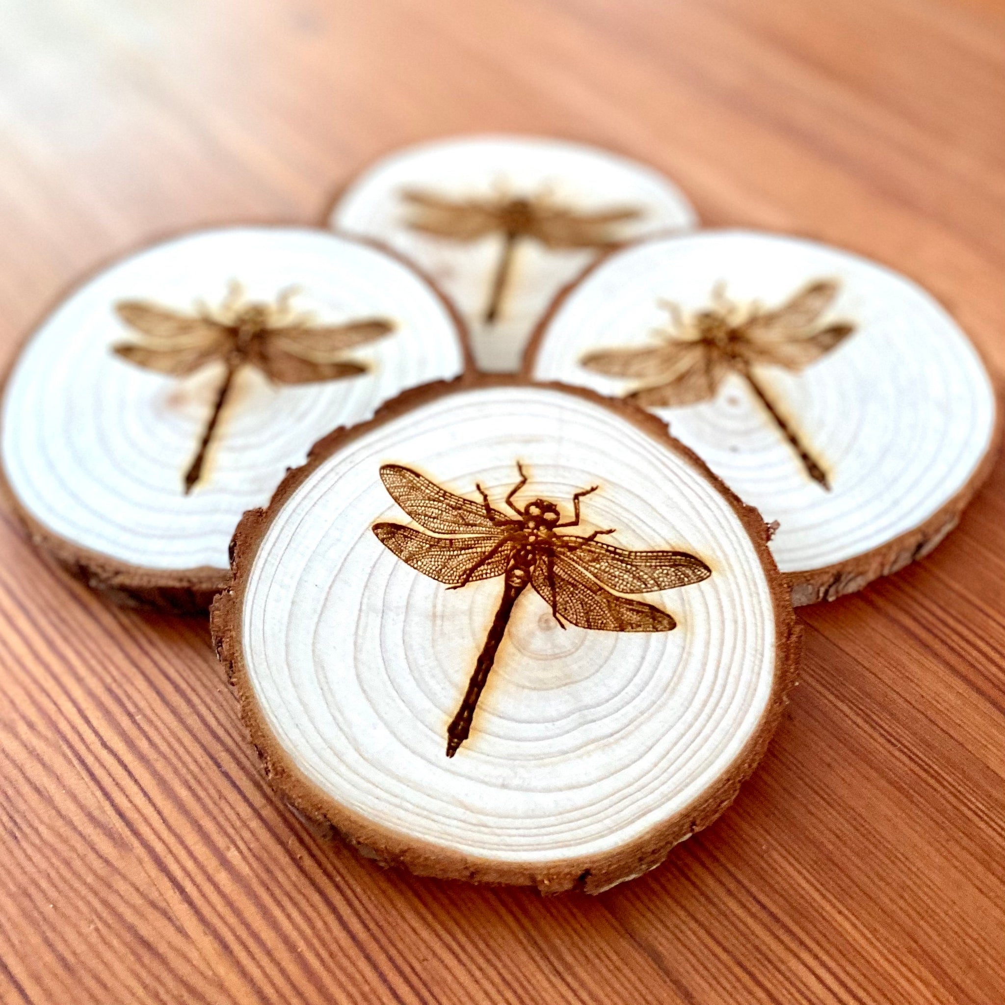 Dragonfly Engraved Wood Coaster Set – Munsell Made