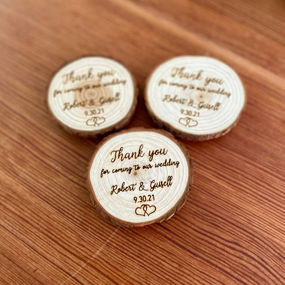 Custom Engraved Wood Slice Wedding Favor