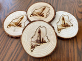 Maine Lighthouse Engraved Wood Coaster Set