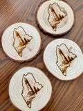 Maine Lighthouse Engraved Wood Coaster Set