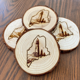 Maine Lighthouse Engraved Wood Coaster Set