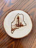 Maine Lighthouse Engraved Wood Coaster Set