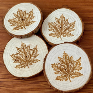 Maple Leaf Engraved Wood Coaster Set