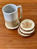 Maple Leaf Engraved Wood Coaster Set