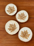 Maple Leaf Engraved Wood Coaster Set