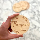 Custom Family Name Engraved Wood Coaster Set