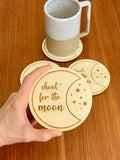 Engraved Wood Moon & Stars Coaster Set