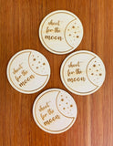 Engraved Wood Moon & Stars Coaster Set