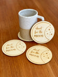 Engraved Wood Moon & Stars Coaster Set