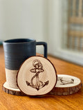 Anchor Engraved Wood Coaster Set