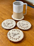 Custom Text Engraved Wood Coaster Set