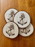 Anchor Engraved Wood Coaster Set