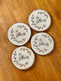 Custom Text Engraved Wood Coaster Set