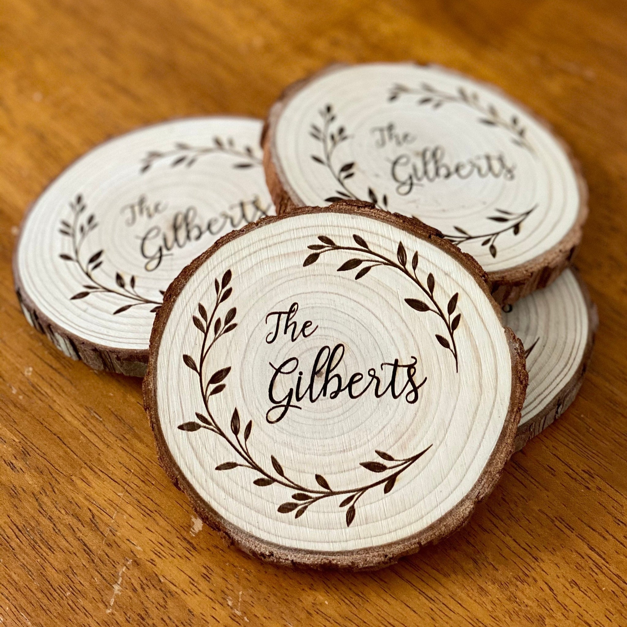Custom Family Name Engraved Wood Coaster Set – Munsell Made