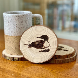 Loon Engraved Wood Coaster Set