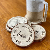 Faith, Hope, Love Engraved Wood Coaster Set