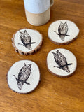 Owl Engraved Wood Coaster Set