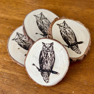 Owl Engraved Wood Coaster Set