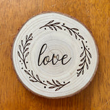 Faith, Hope, Love Engraved Wood Coaster Set