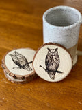 Owl Engraved Wood Coaster Set